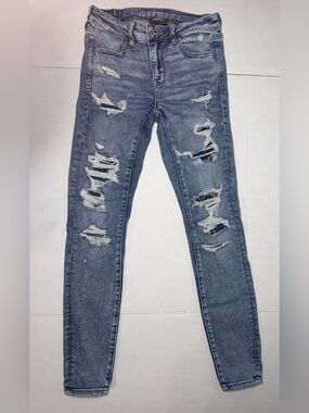 American Eagle Outfitters Women's Distressed Skinny Jeans - Light Blue